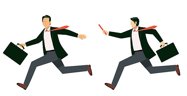 istock Business Relay Baton Handover Illustration – Running Businessmen Teamwork Concept. Asian man 2251501960
