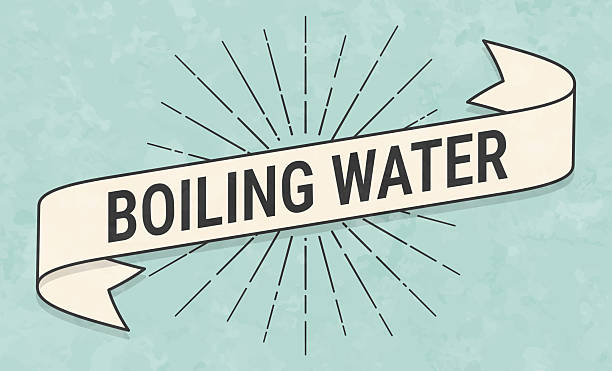Boiling Water. Banner, ribbon, label in a trendy vintage style. Beautiful retro ribbon with old textured paper and sunbursts in the background. Colors used: green, blue, beige and black. The banner is beige with a black outline, the sunbursts and the text are black. The background is green-blue. Vector Illustration (EPS file, well layered and grouped). Easy to edit, manipulate, resize or colorize. Vector and Jpeg file of different sizes.
