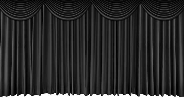 istock A black theatrical curtain with a short top border, standing alone against a white background. 2251509033