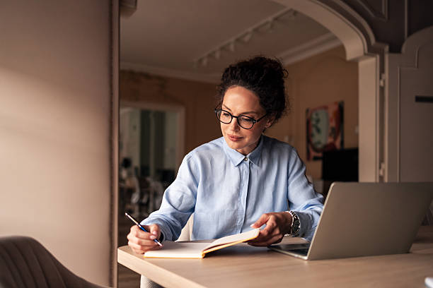 istock Woman Concentrating on Work at Home Desk With Laptop and Notebook 2251515780