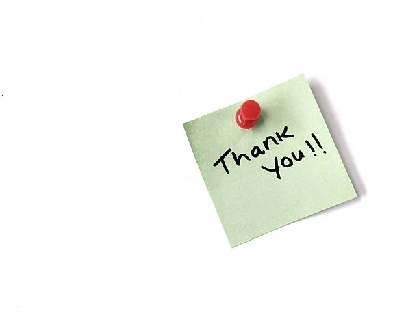 istock Thank you message hand written on colorful sticky note paper on white background 2251518680