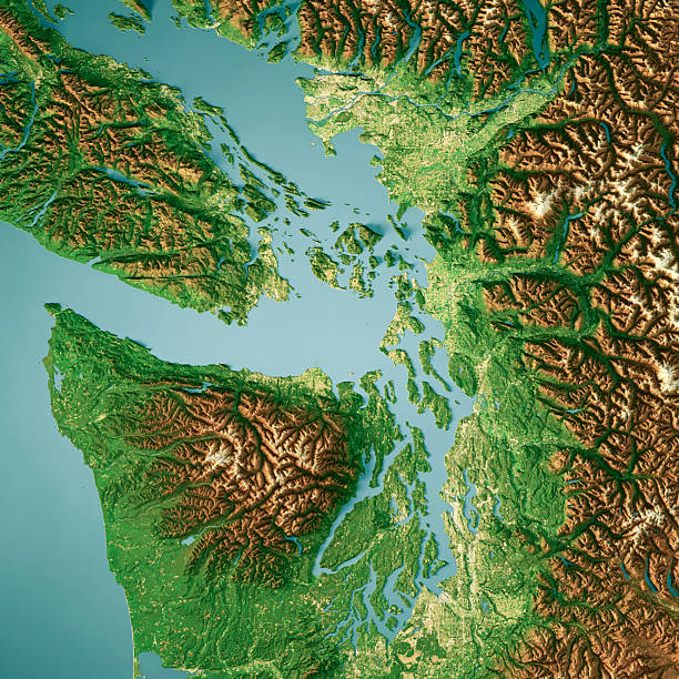 istock Vancouver Seattle Satellite Topographic Map 3D Render Color Border 2251529127