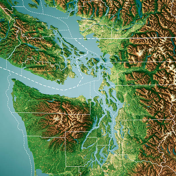 istock Vancouver Seattle Satellite Topographic Map 3D Render Color Border 2251529168