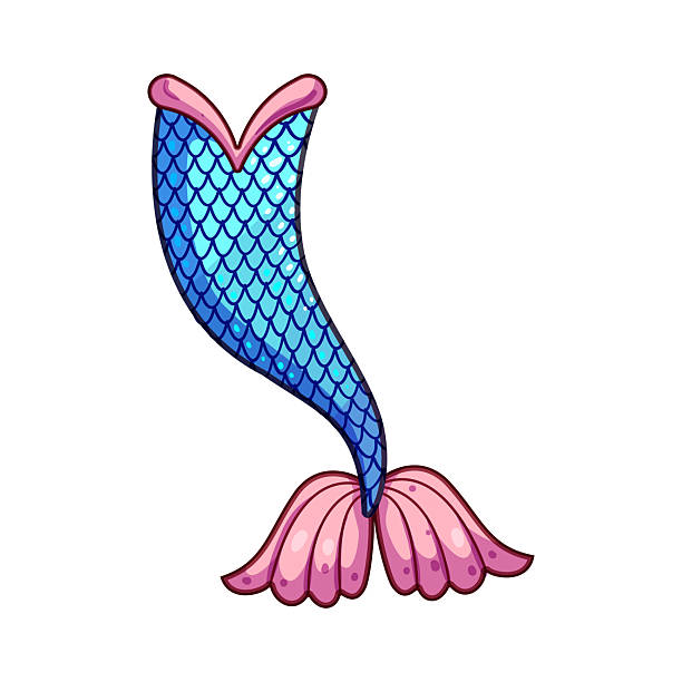 istock Mermaid tail illustration with blue scales and pink fins 2251540239