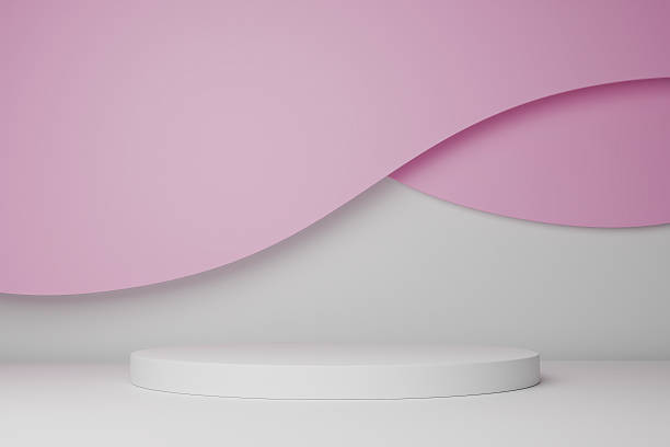 istock 3D background with white podium, light lavender curves and gray base 2251543765