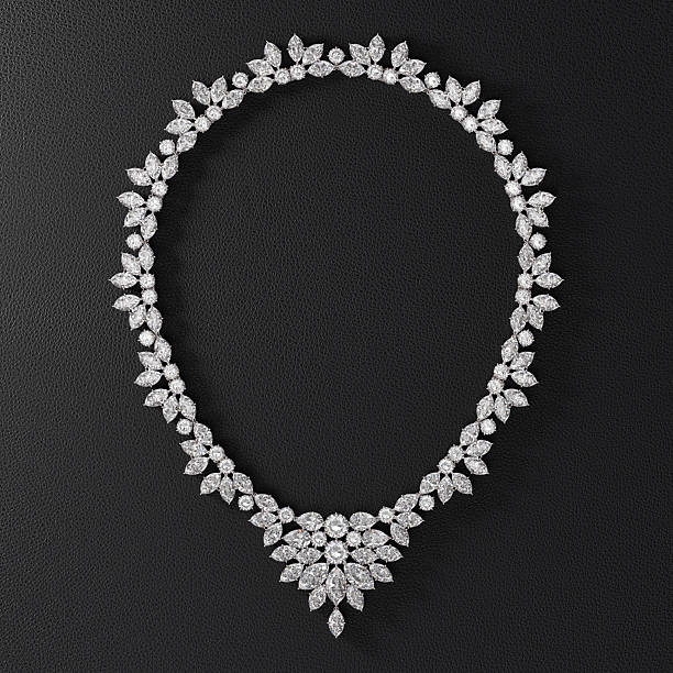 istock A luxurious diamond necklace on a leather stand. Vintage style. Top view. 3d rendering. 2251543950
