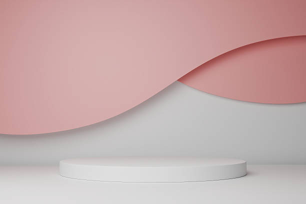 istock 3D background with white podium, soft blush pink curves and gray base 2251544129