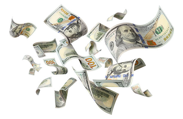 istock Flying hundred dollar bills, isolated on transparent cutout background 2251547195