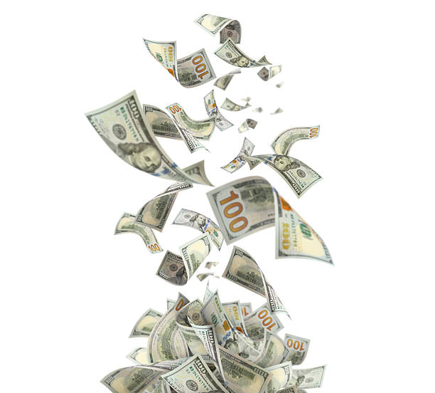 istock Flying hundred dollar bills, isolated on transparent cutout background 2251547210