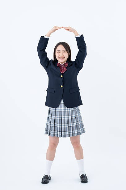 High school girl on white background