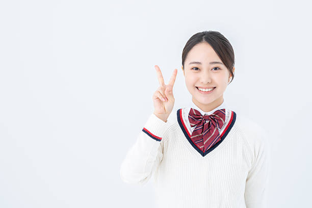 High school girl on white background