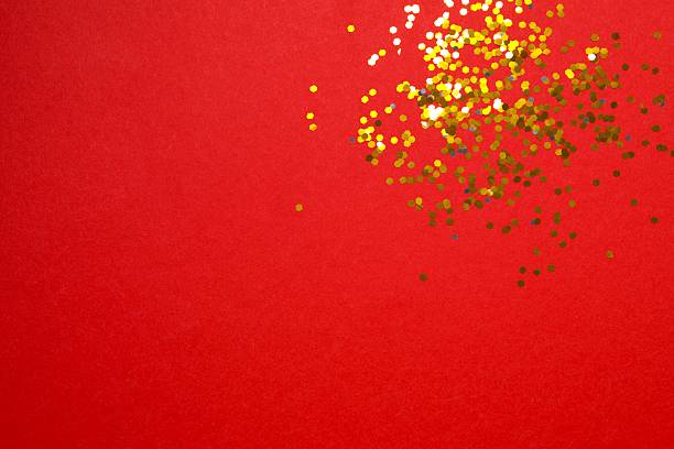 istock Golden confetti on color background, top view 2251549249