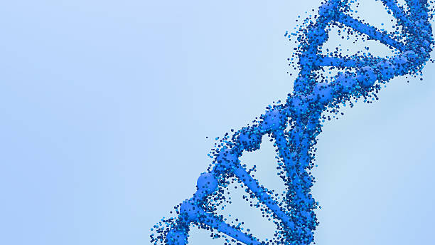 istock Blue DNA double helix made of particles with copy space on soft background 3D render 2251549377