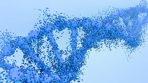 istock Abstract blue DNA double helix made of particles on soft background 3D render 2251549384