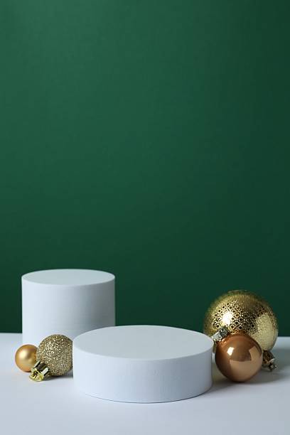 istock Beautiful composition with podium and Christmas decor on two-tone background 2251551621