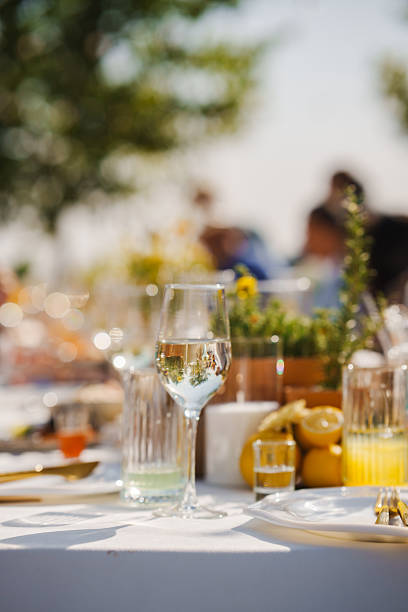 istock Elegant outdoor dining setup with drinks and fresh food 2251559390