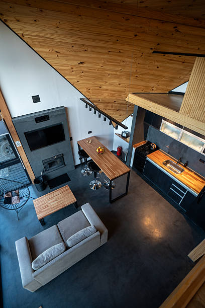 istock Modern Cabin Interior with Loft View and Contemporary Design 2251574903