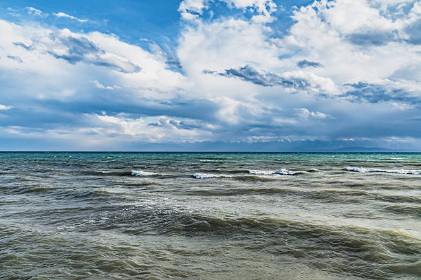 Clouds over Issyk-Kul. Waves on the lake.