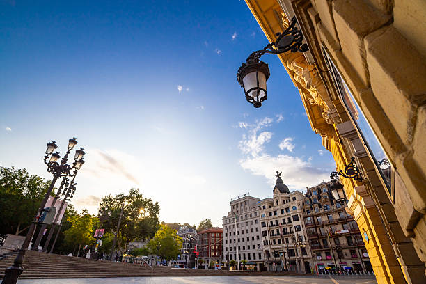 Early morning sunlight in Bilbao old town area Basque Country Northern Spain Europe