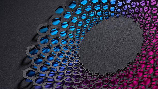 istock Hexagonal Honeycomb Spiral Cut Paper Artwork with Neon Gradient Still Life 2251582839