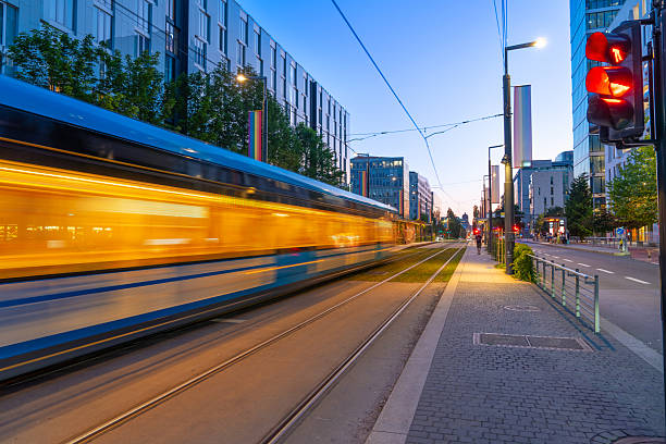 istock Blue tram at sunset on Dronning Eufemias gate in downtown Oslo 2251583897