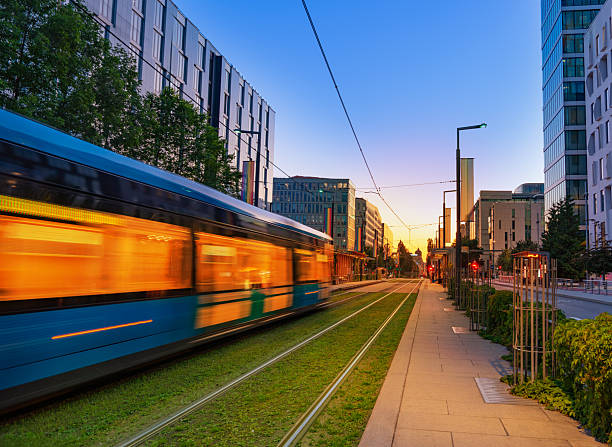 istock Blue tram at sunset on Dronning Eufemias gate in downtown Oslo 2251583927