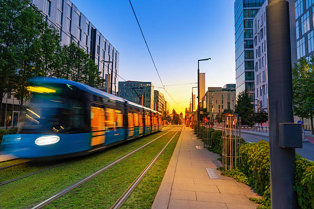 istock Blue tram at sunset on Dronning Eufemias gate in downtown Oslo 2251583964