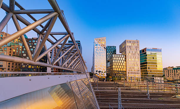 istock Oslo Akrobaten bridge and Barcode towers at sunset in Norway 2251584157