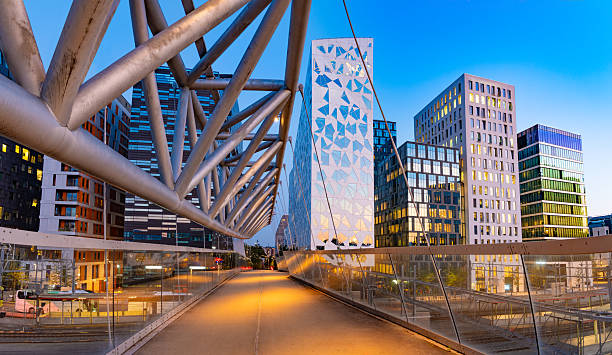 istock Oslo Akrobaten bridge and Barcode towers at sunset in Norway 2251584224