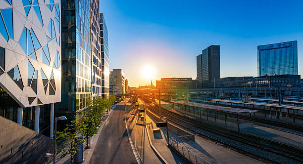istock Oslo Norway sunset over Barcode district and railway 2251585751