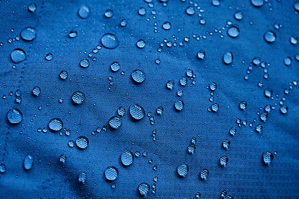 istock Water droplets on blue fiber waterproof fabric. Blue background. 2251588152