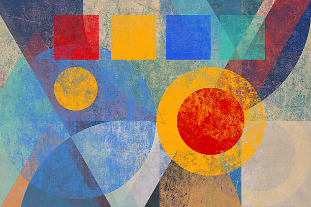 istock Geometric abstract composition, colorful retro shapes, grunge background texture 2251589955