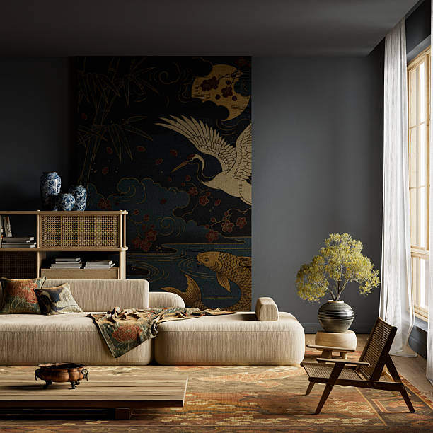 istock Dark moody interior with modern luxury textures, atmospheric shadows and refined japandi details creating an elegant immersive living space. 3D illustration 2251595694