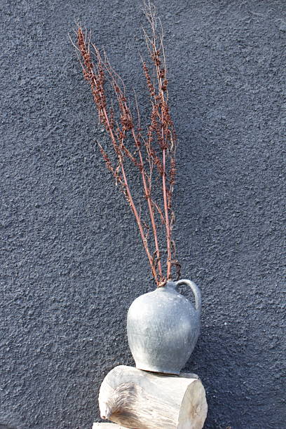 istock Minimalistic rustic jar with dried herbs on dark textured wall in wabi sabi style 2251597431