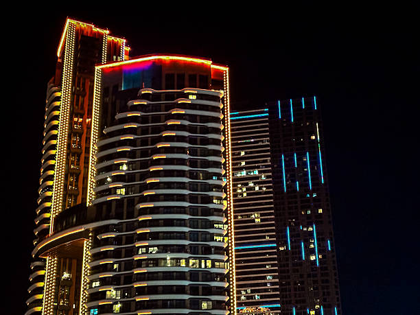 istock High rise building with wavy architecture design at night 2251601916