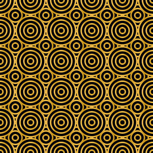 istock Black and gold concentric circles seamless pattern. Shiny background for Christmas or New Year designs. Golden abstract vector illustration. 2251605860
