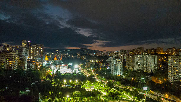 istock `Aerial night view on Tbilsi : at left - Vake district , at right - Saburtalo 2251618145