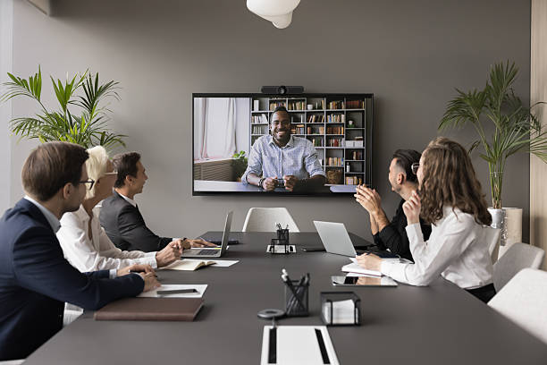 istock Male applicant pass job interview remotely using video call 2251623204