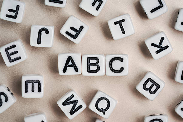 word on wooden background composed from colorful abc alphabet block wooden letters, copy space for ad text. Learning english concept