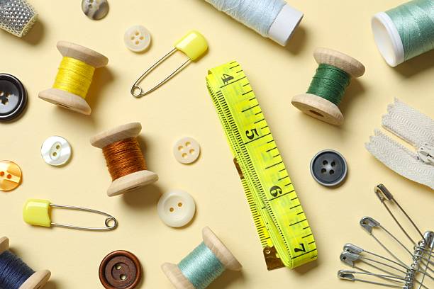 istock Flat lay composition with different sewing supplies on color background 2251628564