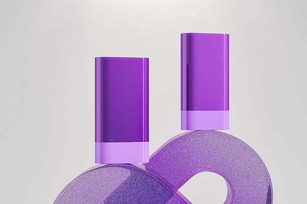 Purple plastic twist up cosmetic blush stick packaging mockup, Rotating Solid skincare cream container with violet glitter enclose cap, glittery plastic containers for deodorants, beauty branding