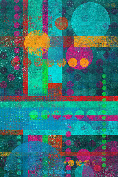 istock Vibrant geometric abstract, overlapping shapes, retro grunge texture design 2251671544
