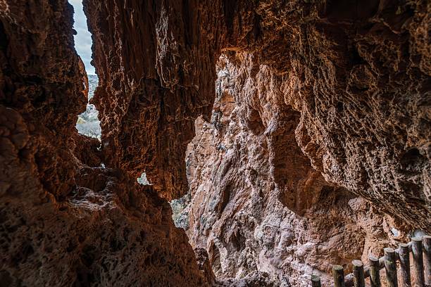 Reddish Rock Formation Inside Cave Opening, Monasterio de Piedra Park, Spain