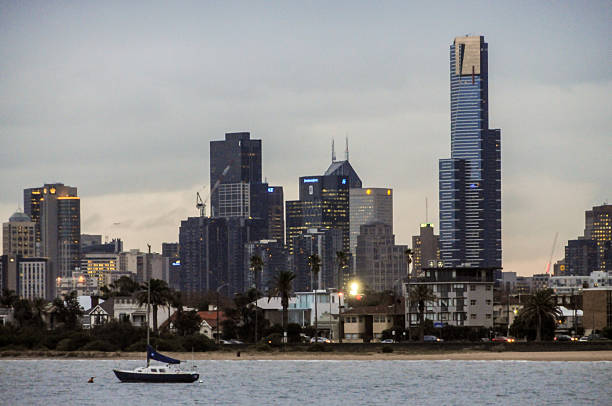 City Of Port Phillip, Australia - July 13, 2009. Evening scene showing the Melbourne skyline from St. Kilda Pier.