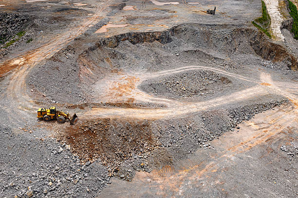istock Aerial view of the large open pit mine with wheel loader working on the ground. 2251688601