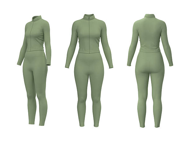 istock Women’s Zip Tracktop and Leggings Set Mockup. Front, Side, Back View 2251690861