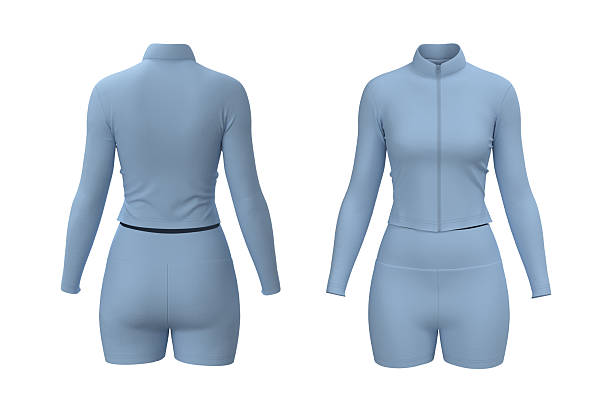 Women’s Zip Tracktop and Shorts Set Mockup. Front, Side, Back View