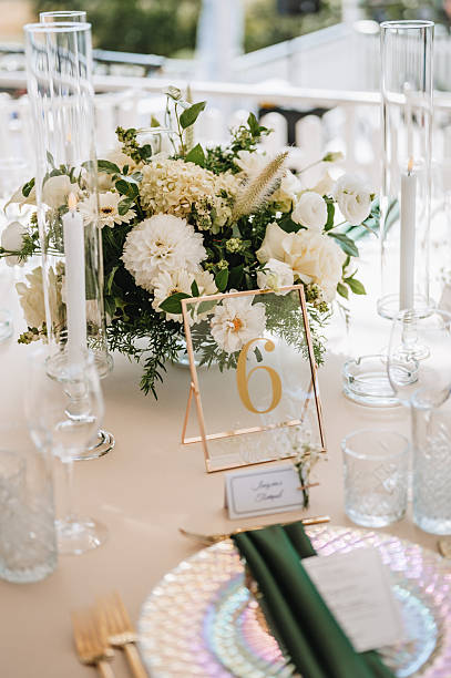 istock Wedding table with fresh flowers decoration. Forest / garden wedding 2251695493