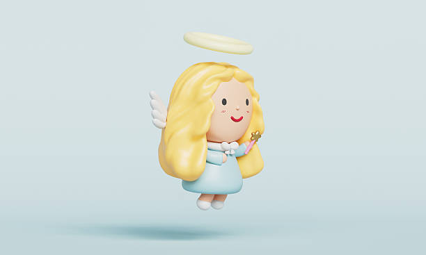 Cute Angel Character with Wings and a Magic Wand. 3D Rendering