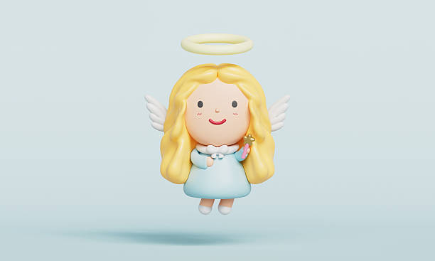 Cute Angel Character with Wings and a Magic Wand. 3D Rendering